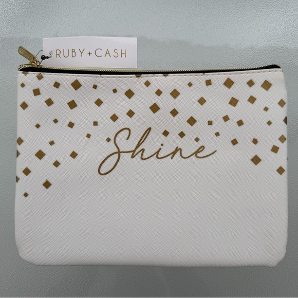 Ruby + Cash Handbags - Ruby+Cash White “Shine” Zip Top Cosmetic Pouch / Makeup Bag